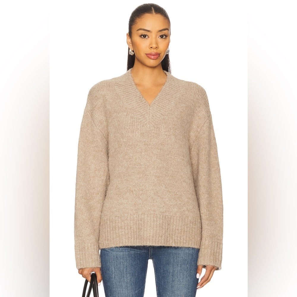 Pistola Talia Long Sleeve V Neck Sweater Wool Alpaca Taupe Oversized Large EUC